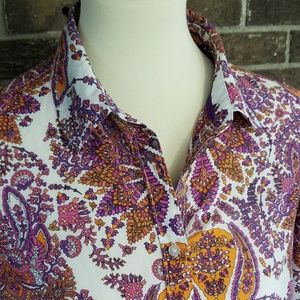 Silk blend paisley multi-colored button up shirt